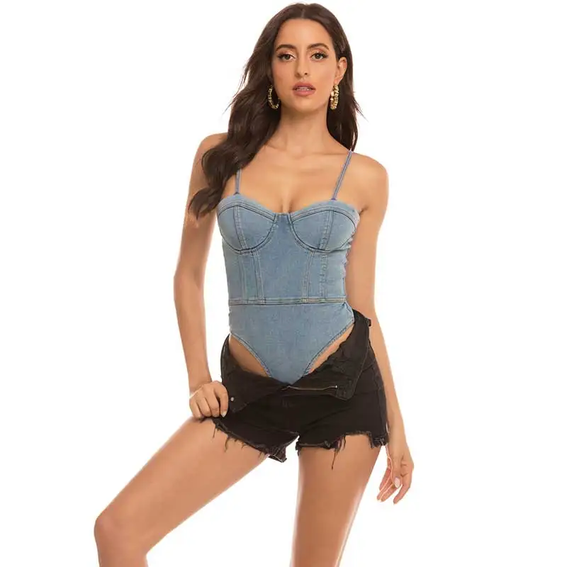 

Женские джинсовые топы с низким вырезом, облегающий спортивный жилет с u-образным вырезом, цельный женский топ на бретелях 8015 #