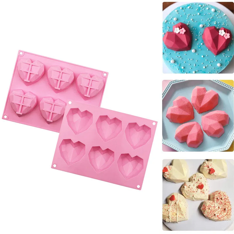 6 cavity Алмаз Любовь силиконовая форма для выпечки тортов 3D сердце Форма Fondant