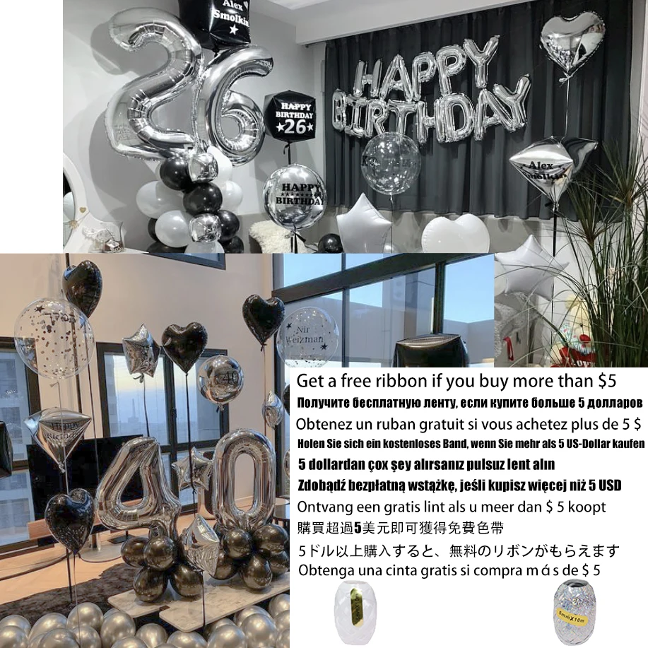 

Silver Black Style Foil Letter Number Balloons Baby Shower Helium Ballon Happy Birthday Kids Adult Party Decoration Supplies