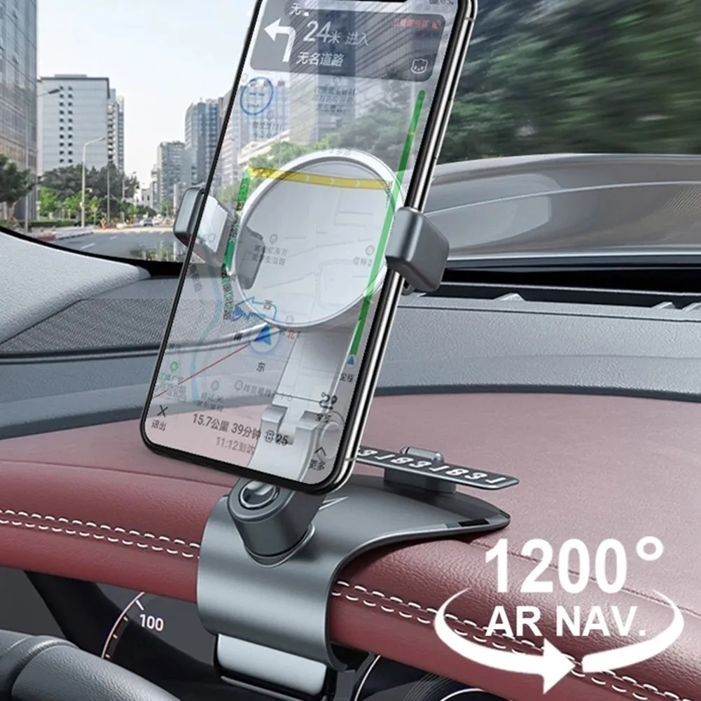 

1200°Rotating Car Phone Holder Alloy Parking Number Plate For 3inch-7inch Mobile