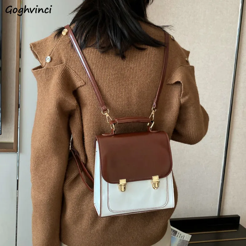 

Backpacks Women Patchwork Lock Retro Birtish Style Vintage College School Ulzzang Crossbody Bags All-match High Quality Female