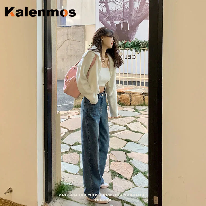 

Denim Pants Women High Waist Washed Jeans Pocket Spring Summer Casual Trousers 2021 Baggy Work Jean Plus Size 6XL Women Vintage