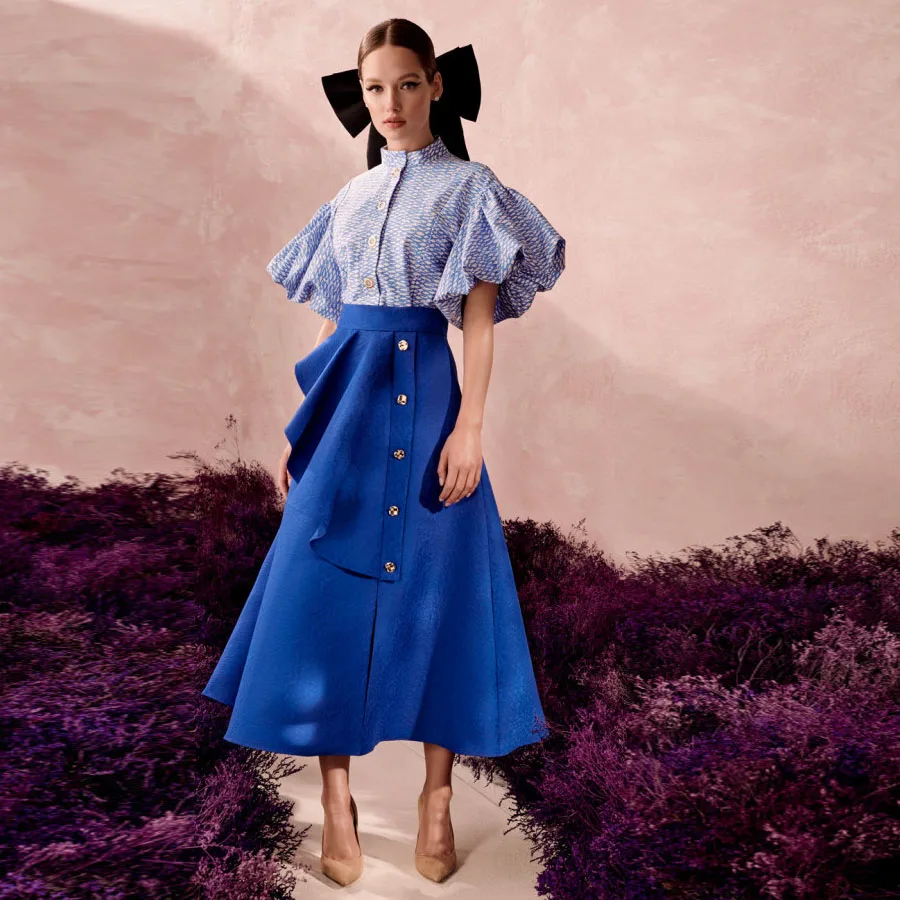 

Женская атласная юбка до щиколотки, темно-синяя элегантная юбка на молнии с пуговицами, 2020