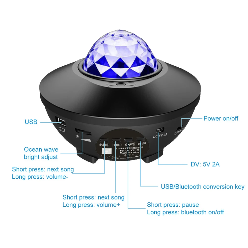 

Galaxy Starry Sky Projector Night Light Child Blueteeth USB Music Player Star Romantic Projection Lamp for Kids Gift
