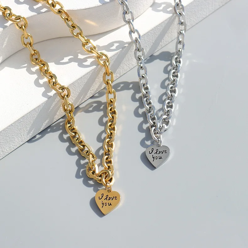 

Ожерелье Gaku с кулоном в виде сердца «Я тебя люблю», толстая цепь из титановой стали с покрытием из 18-каратного золота в стиле хип-хоп, ювелирн...