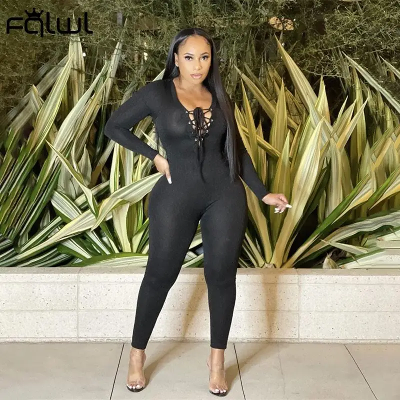 

FQLWL осенне-зимний открытый черный комбинезон, женский сексуальный клубный цельный комбинезон, наряды для женщин, Облегающий комбинезон с дл...