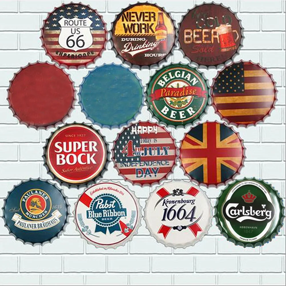 Ретро бутылка пива Кепки Металл Олово Признаки плакат пивной бар декор для стен в