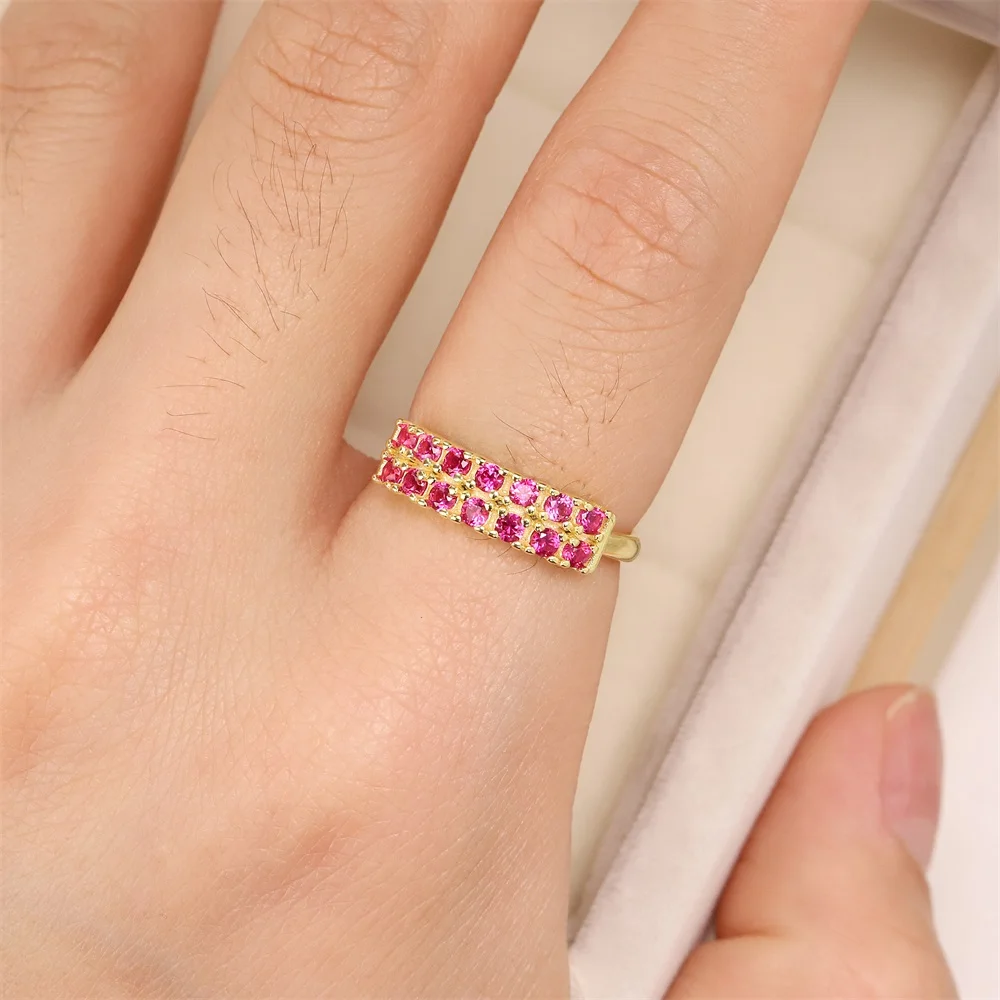 

Fashion Jewelry S925 Silver Color Double Row Diamond Round Zircon Ring Women Volleyball Mozan Fine Diamond Engagement Ring Gift
