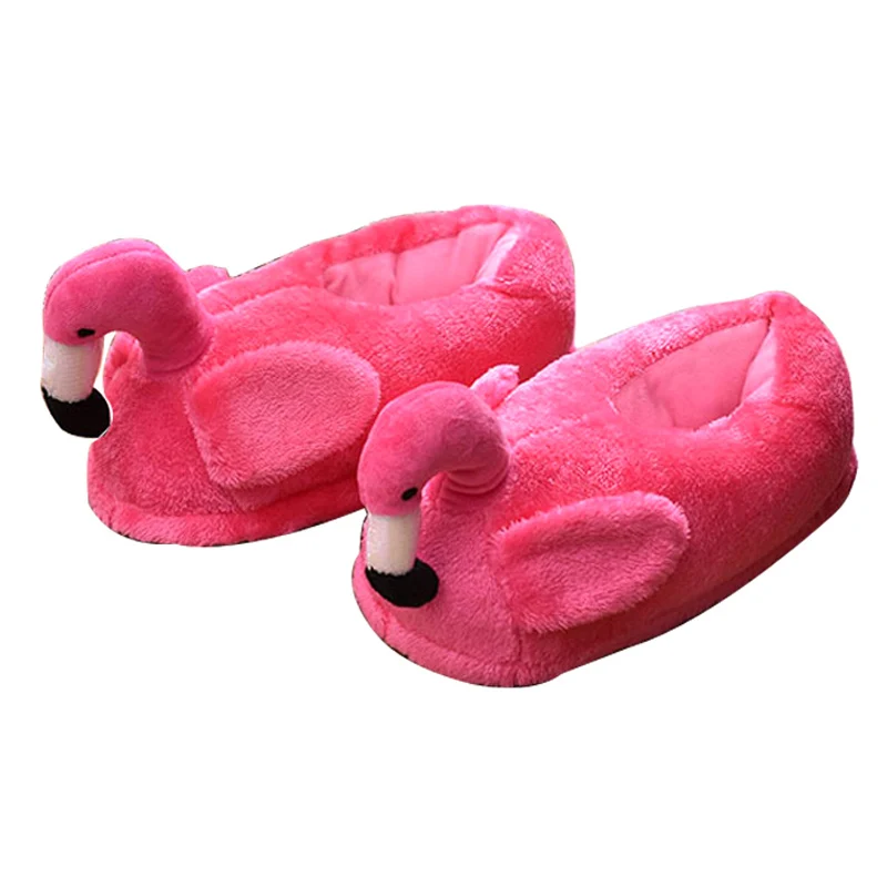 Lovely Flamingo Slippers Women's Winter Home Slippers Couples Plush Slippers Indoor Adult Warm Cotton Slippers Flat Floor Shoes