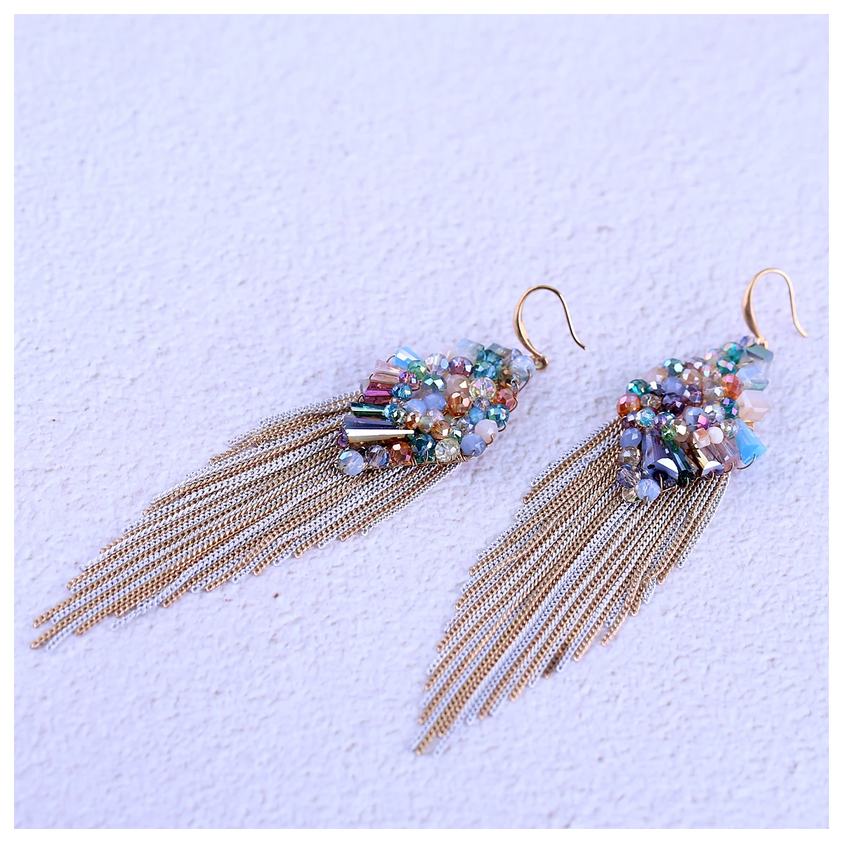 Женские серьги с кристаллами позолоченные сережки Крючки ручной работы бусинами