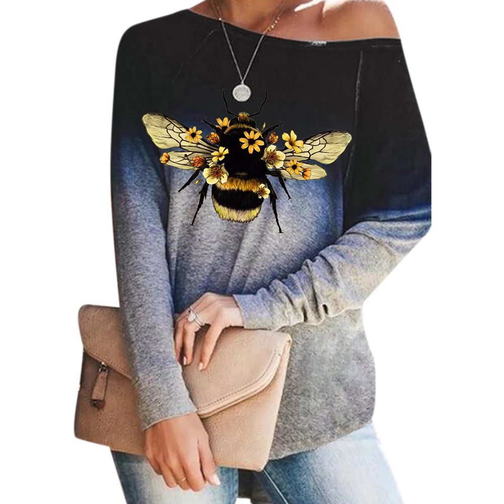 

VICABO Autumn Cute Print Women T-Shirts Full Sleeve Casual Tops Clothes Round Neck Gradient Color Ladies Shirts