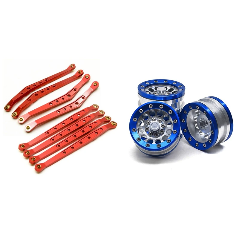 

8Pcs Upper Lower Suspension Links Linkage Set for 1/10 Axial WRAITH Red & 4Pcs Aluminum Alloy 1.9 Beadlock Wheels Rims