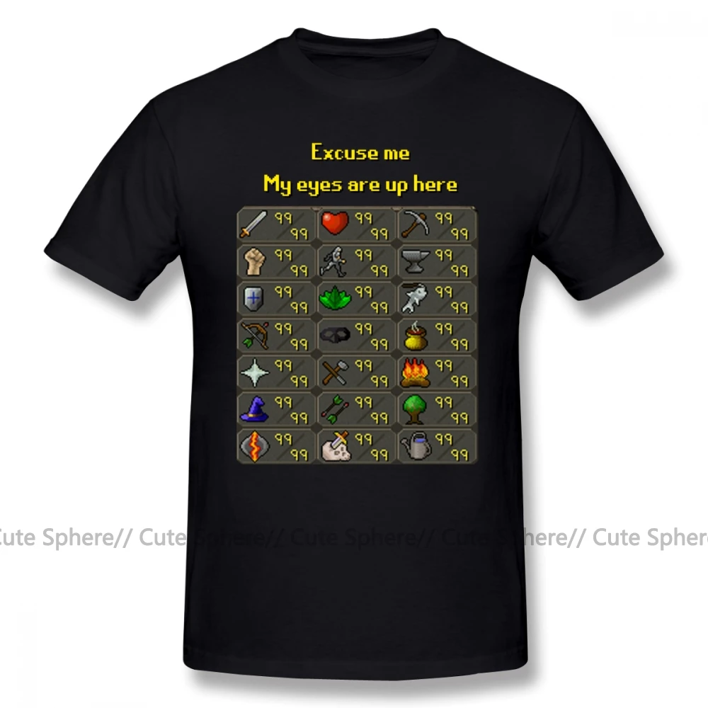 Runescape, футболка, Runescape, My Eyes Are Up Here, футболка, 100 хлопок, графическая футболка, мужская, ХХХ, с коротким рукавом, летняя, забавная футболка - Цвет: Black