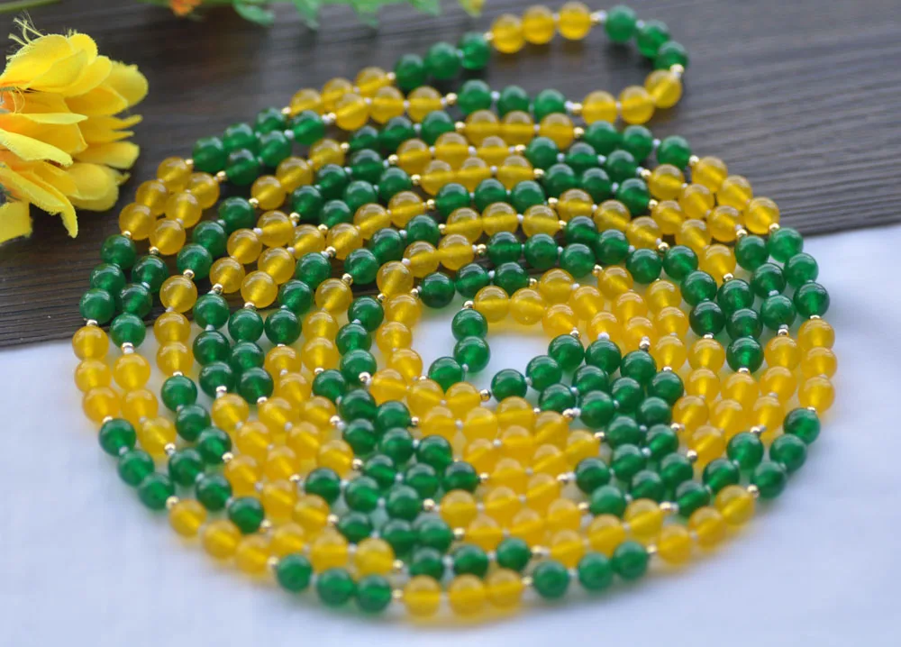 

Z11042 17"-100" 8mm Green Yellow Jade Bead choker Necklace