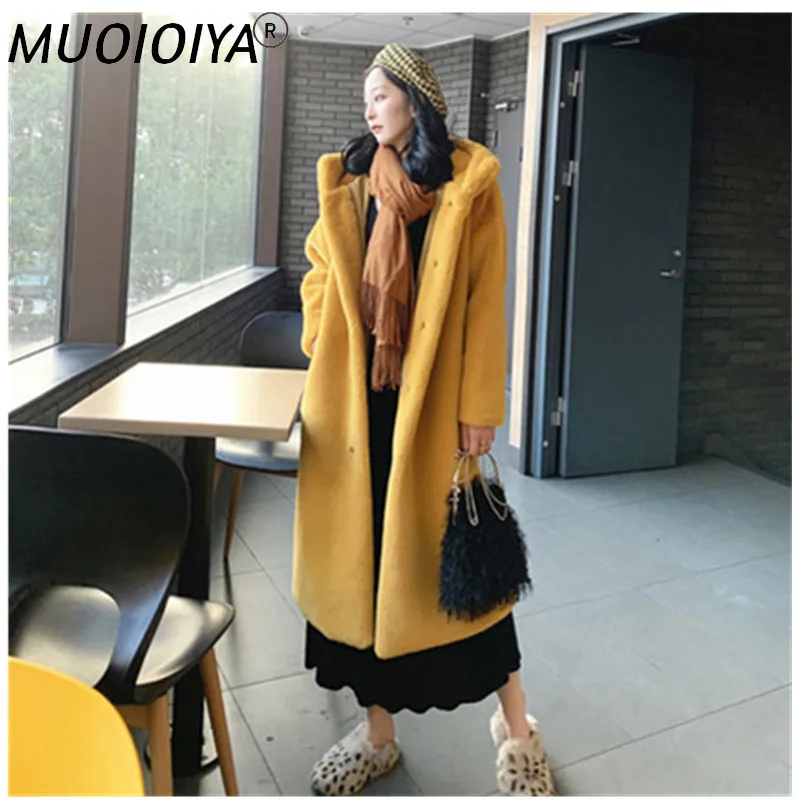 

Oversize Warm Hooded Plus size Long Solid color Faux Fur Coat Women 2022 New Winter Casual Long sleeve Fur jacket Female Outwear