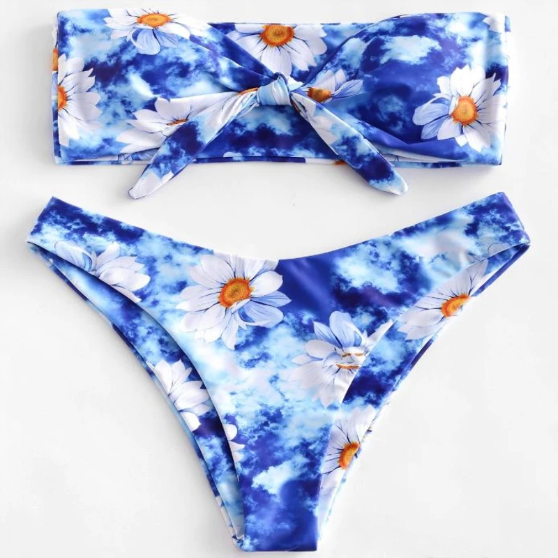 

Комплект бикини с цветочным принтом, 2021, женский купальник, летний купальный костюм с подкладкой, купальный костюм на бретелях, купальный ко...