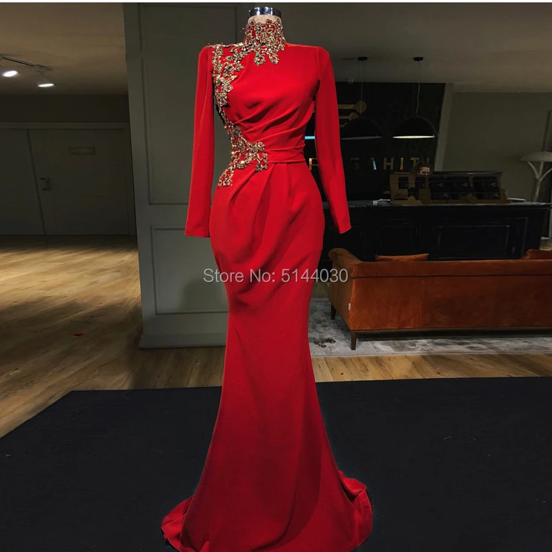 Королевские синие мусульманские Вечерние платья 2019 с длинными рукавами высоким