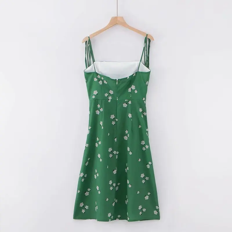 Винтажное платье в горошек с цветочным принтом синее зеленое элегантное на