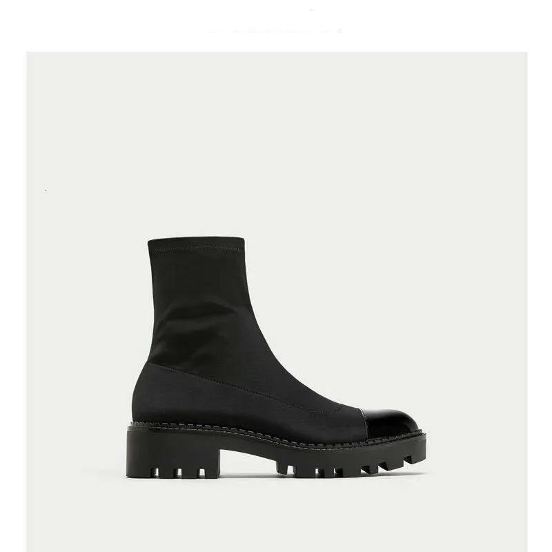 Женская обувь с короткими сапогами плоская подошва эластичные толстые