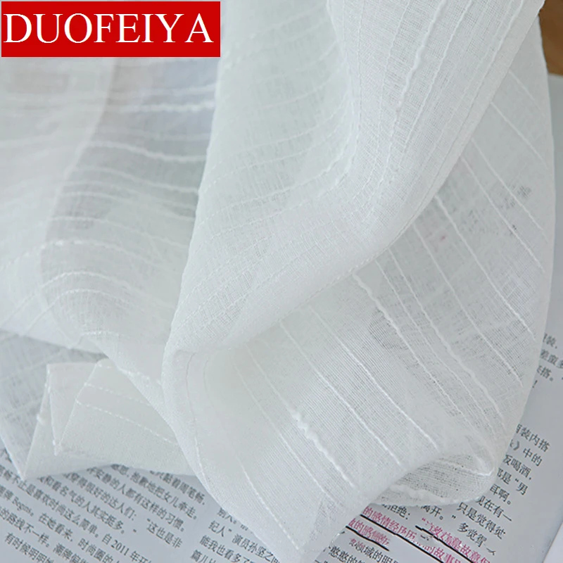 

White All-Match Linen Stripe Window Screens Sheer Curtains For Living Room Tulle Modern Voile In Bedroom Balcony Yarn Decor