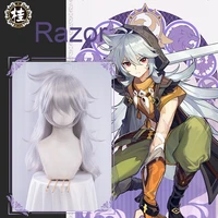 uwowo game genshin impact razor cosplay wig silver gray wigs cosplay 90cm long hair heat resistant synthetic
