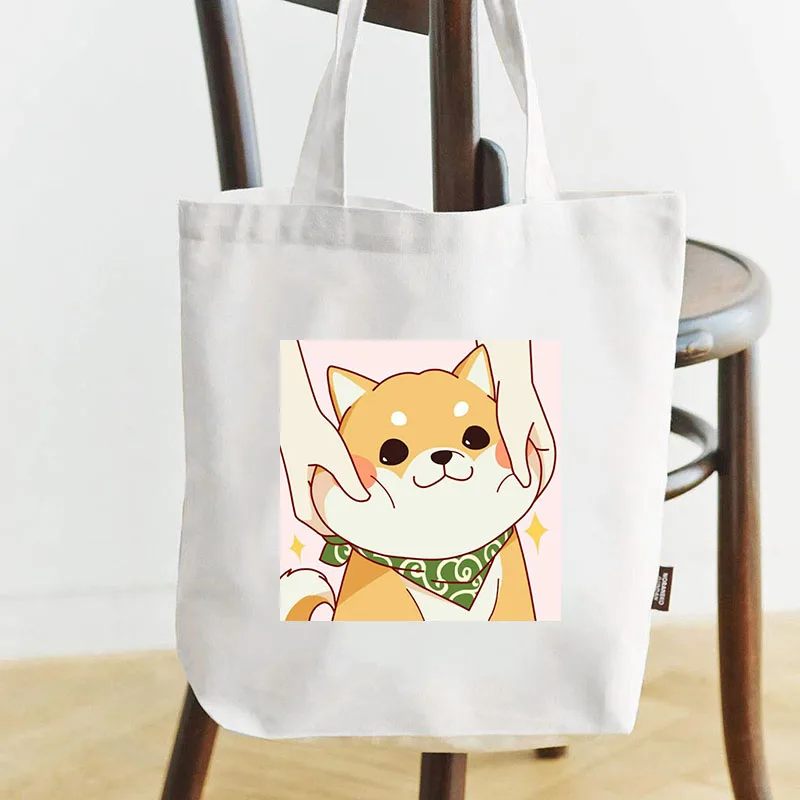 

Shopping Bag Dog Customizable Tote Sac Canvas Shopper Korean Designer Handbags Woman Anime Printed Women Beach Bags Shoper 2021
