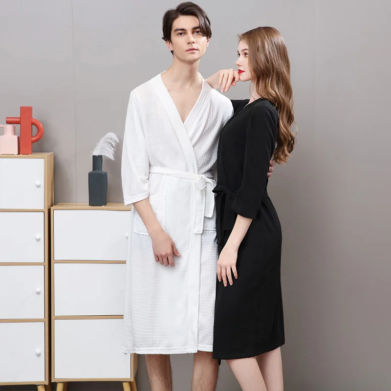 Sexy Women/Men Kimono Bathrobe Sleepwear Spa Robe Nightwear Unisex Nightgown Plus Size Lovers Sets Waffle ropa sexy hombre | Женская
