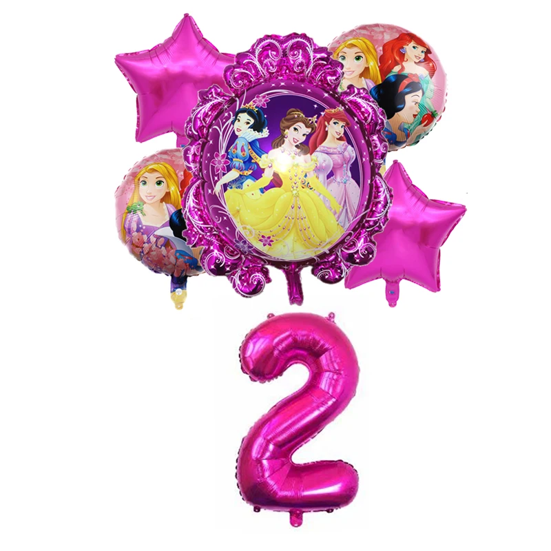 6pcs Disney Three Princess Cake Foil Balloons Baby Girls Birthday Decoration Party 32inch Number Balloon Set Children's Day Gift | Дом и