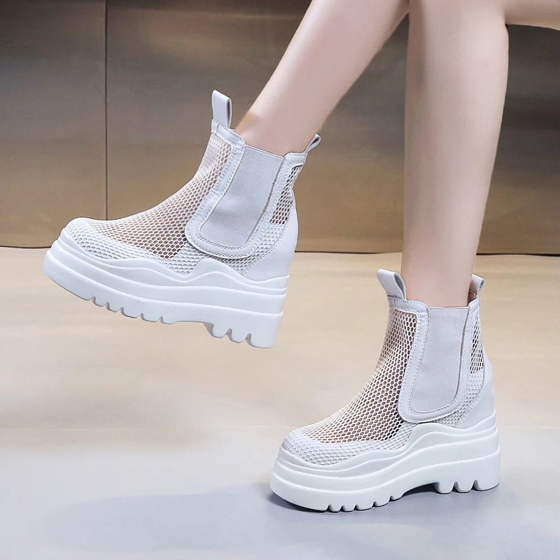

Women's Summer Chunky Sneakers 2021 Breathable Mesh High Platform Ankle Shoes Ladies Thick Sole Hollow Out Casual Sandals Woman