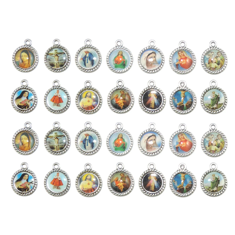 50 шт. микс изображения крест Иисус эмаль Божья леди чудесная медаль цветочный