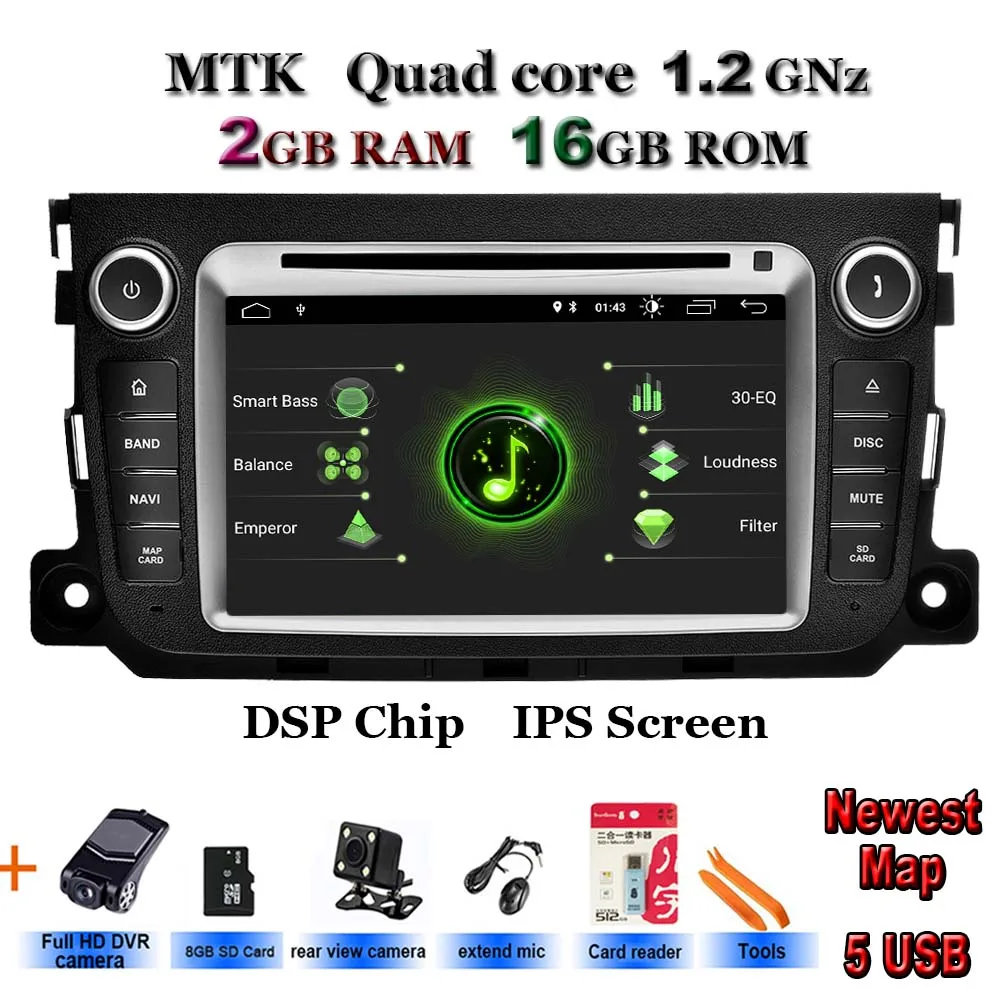 Android 9,0 Mercedes/Benz Smart Fortwo 2011 2012 2013 автомобильный dvd плеер Автомобильный RDS стерео gps Видео 5USB DSP ips - Цвет: A7 Rear-DVR cams