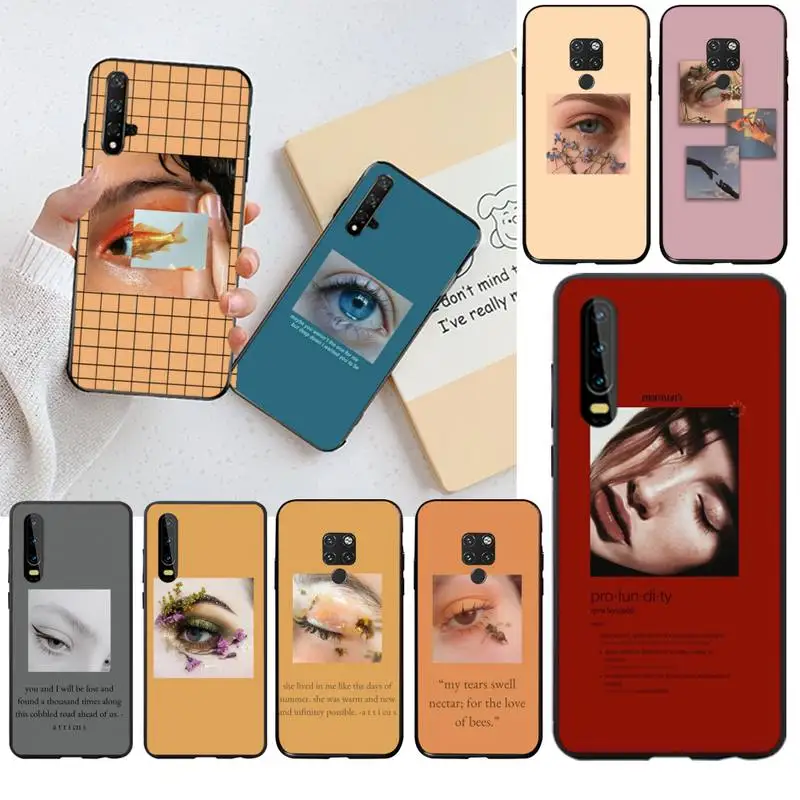 Эстетический макияж глаз любовь черный ТПУ мягкий чехол для телефона Huawei P40 P30 P20