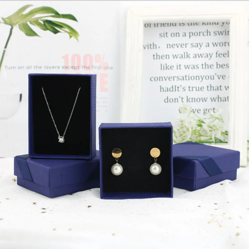 Gift Boxes Drak Blue Jewelry Organizer Shape Box Engagement Ring For Earring Necklace Bracelet Display 7.5x7.5cm 9x7cm 50pcs/Lot