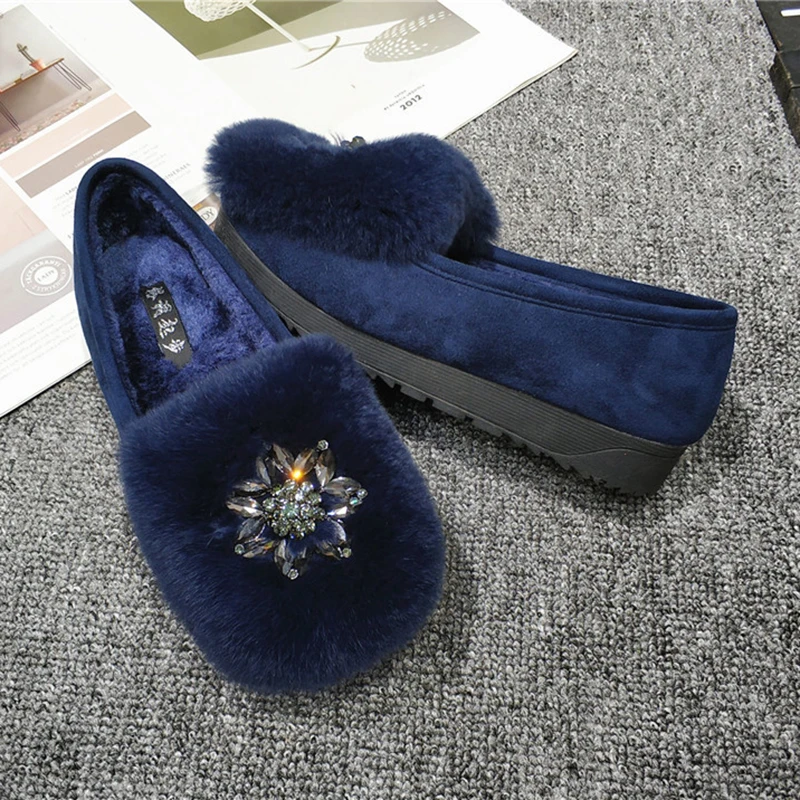 Эспадрильи женские без шнуровки меховая обувь блестящие мокасины из кроличьего