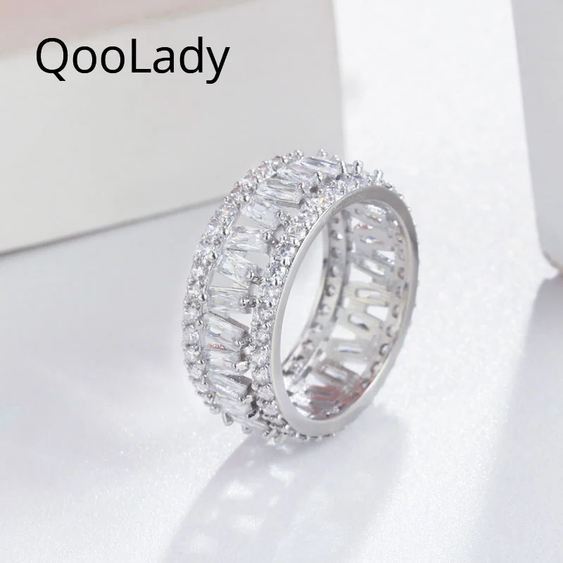 Женское кольцо с фианитом QooLady, элегантное белое кольцо на палец, украшение для платья, банкета, F063