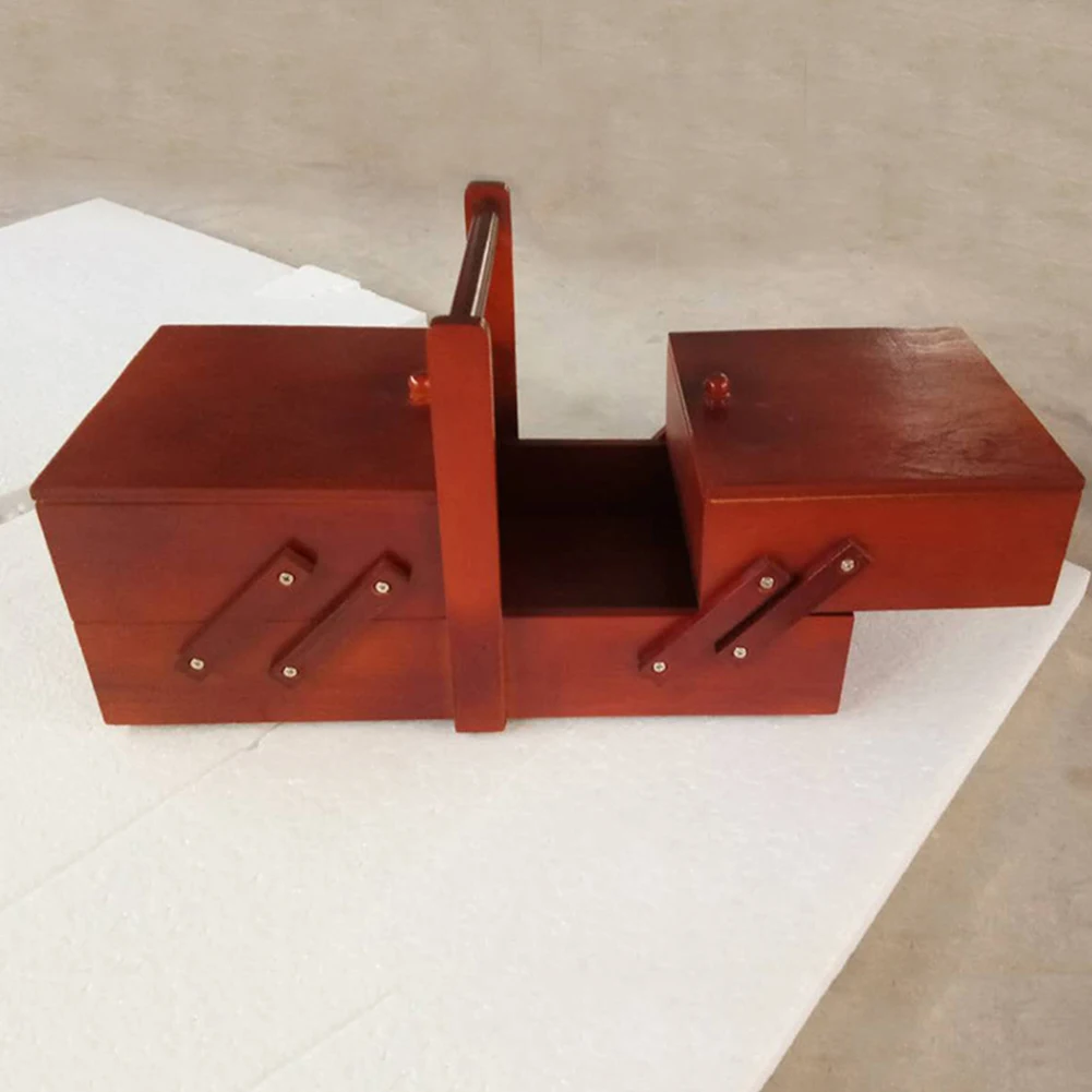 Wine Red Cantilevered хранения многослойный Органайзер большой емкости Винтаж потертый с ручкой путешествия швейная коробка для дома портативный деревянный - Цвет: Wine Red