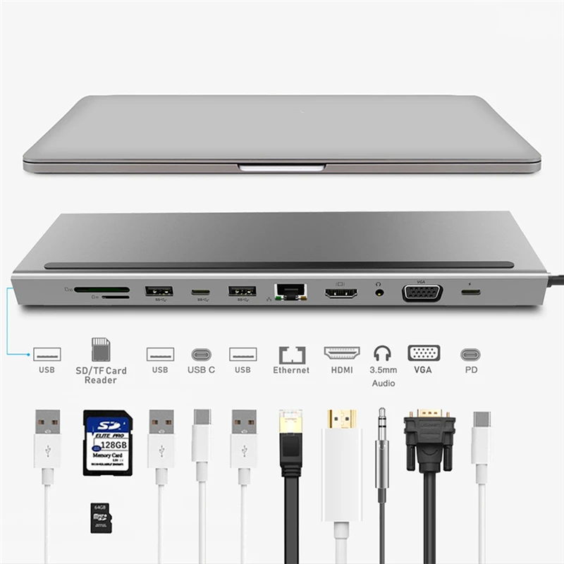 Док станция для ноутбука Bakeey 11 в 1 док с VGA RJ45 Ethernet USB 3 0 SD/TF кардридером карт памяти