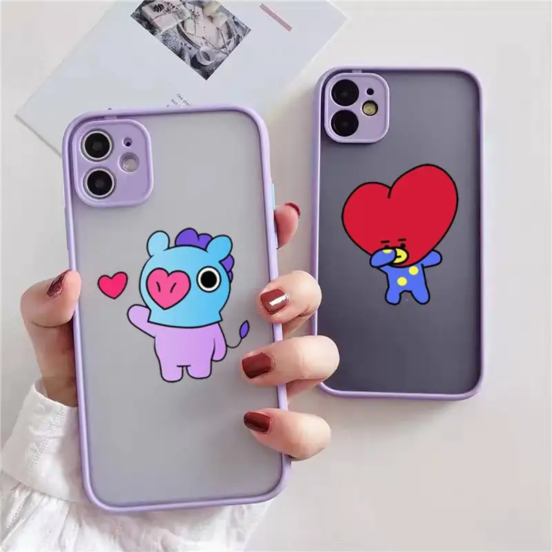 

Luxury Cartoons BT21 Phone Case For iphone 13 12 11 xr xs x 7 8 pro max light purple Soft TPU Silicone Clear Case Cover