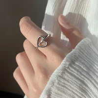 retro slim silver color jewelry silver rings romantic double heart cross adjustable women jewelry not allergic anillos