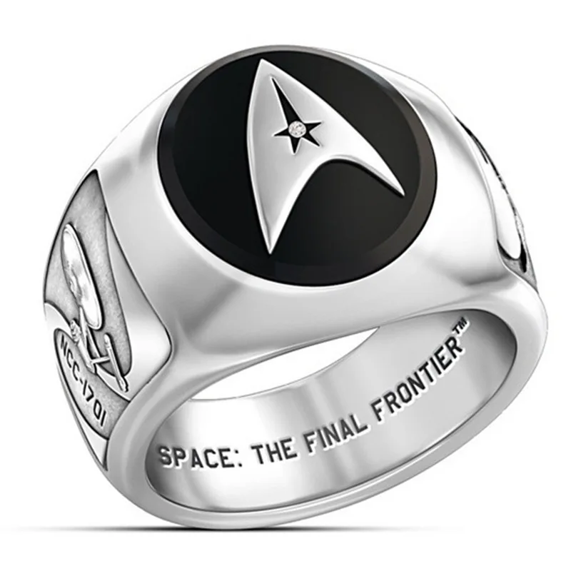 

2021 Trendy Star Trek Sign NCC-1701Spaceship Rings For Women Men Fashion Silver Color Female Male Jewelry Statement Party Gifts