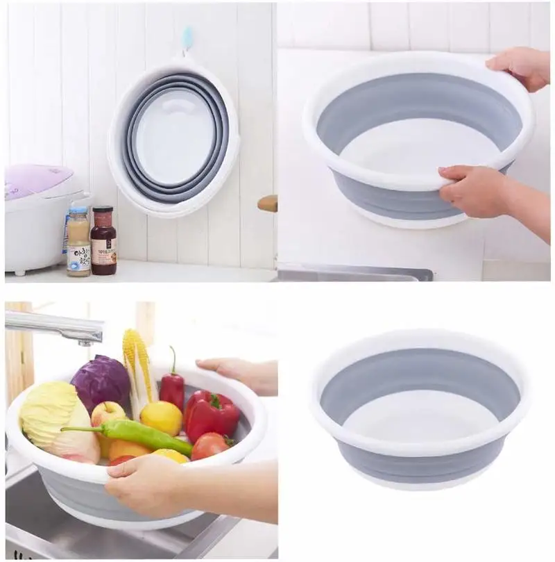 Складная круглая силиконовая раковина для посуды овощей умывальник домашнего