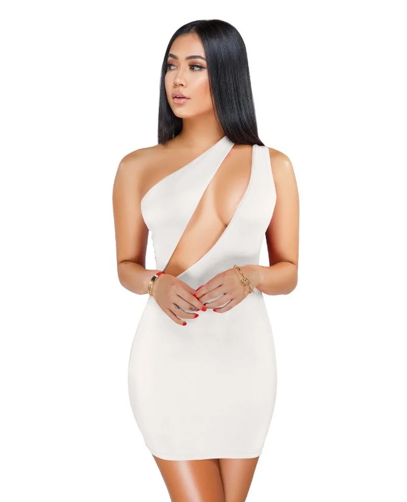 

2021 Summer Hollow Strapless One-shoulder Strapless Sexy Solid Color Dress Dresses for Women