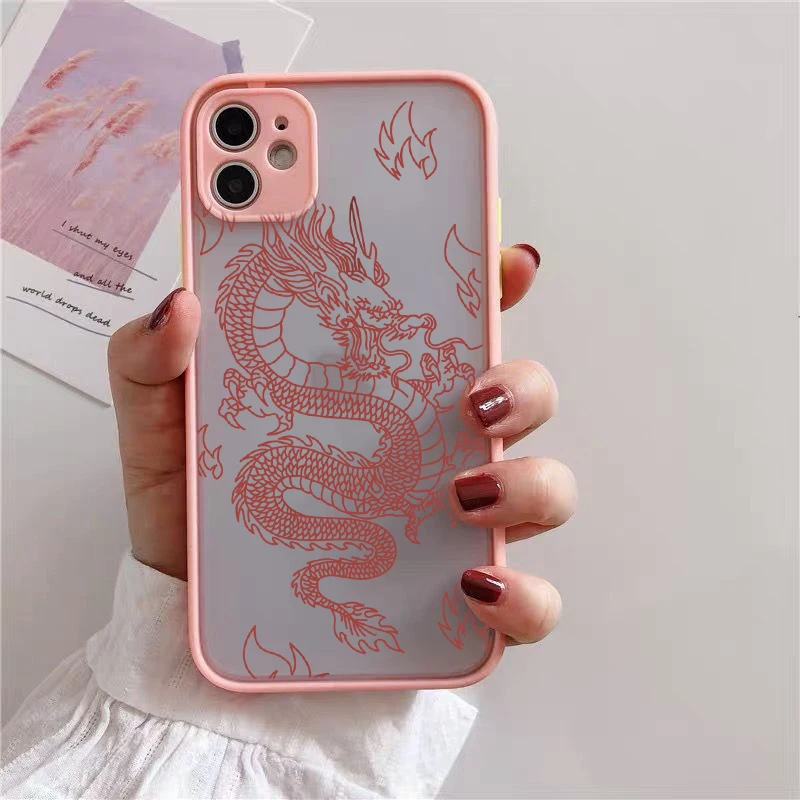 USLION Fashion Dragon Animal Pattern Phone Case For iPhone 13 12 11 Pro XS MAX X XR SE 7 8 Plus Hard Transparent Cover Matte Bag