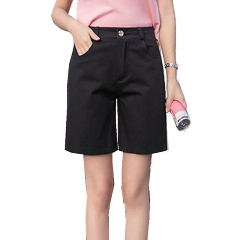 

Cotton Solid Women Shorts High Waist Casual All Match Straight Solid Summer New Knee-Length Female Shorts Safari Style