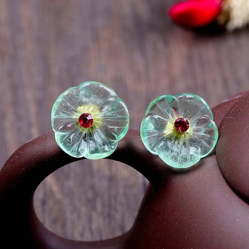 Earrings Uglyless природа флюорит серьги "Сакура"+ кольца для Для женщин Настоящее серебро 925 в виде листка лотоса Открытые Кольца, Украшенные бусинами и цветами, хорошее ювелирное изделие, S16 - Цвет камня: Earrings