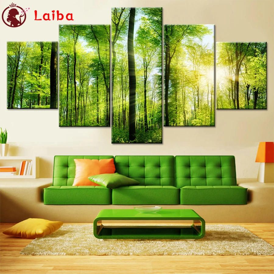 

5D DIY diamond painting Natural scenery, green forest trees in sunlight cross stitch full square round diamond Emeroidery mosaic