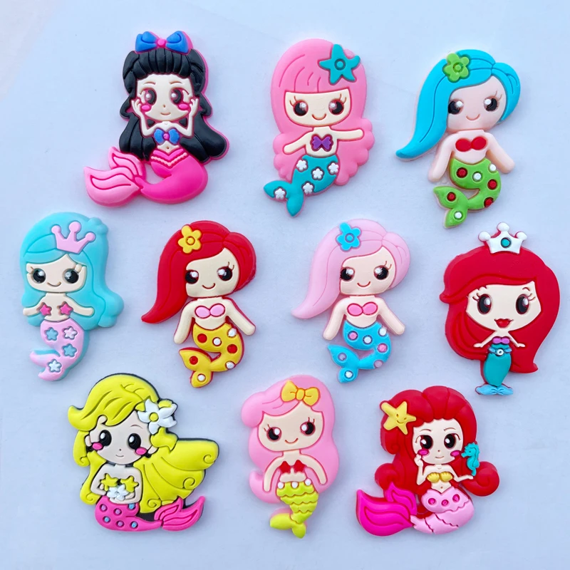 

10 Pcs Cute Cartoon Mermaid Series Flat Back Soft Rubber DIY Scrapbook Headdress Mobile Phone Case Decoration Accessories A70
