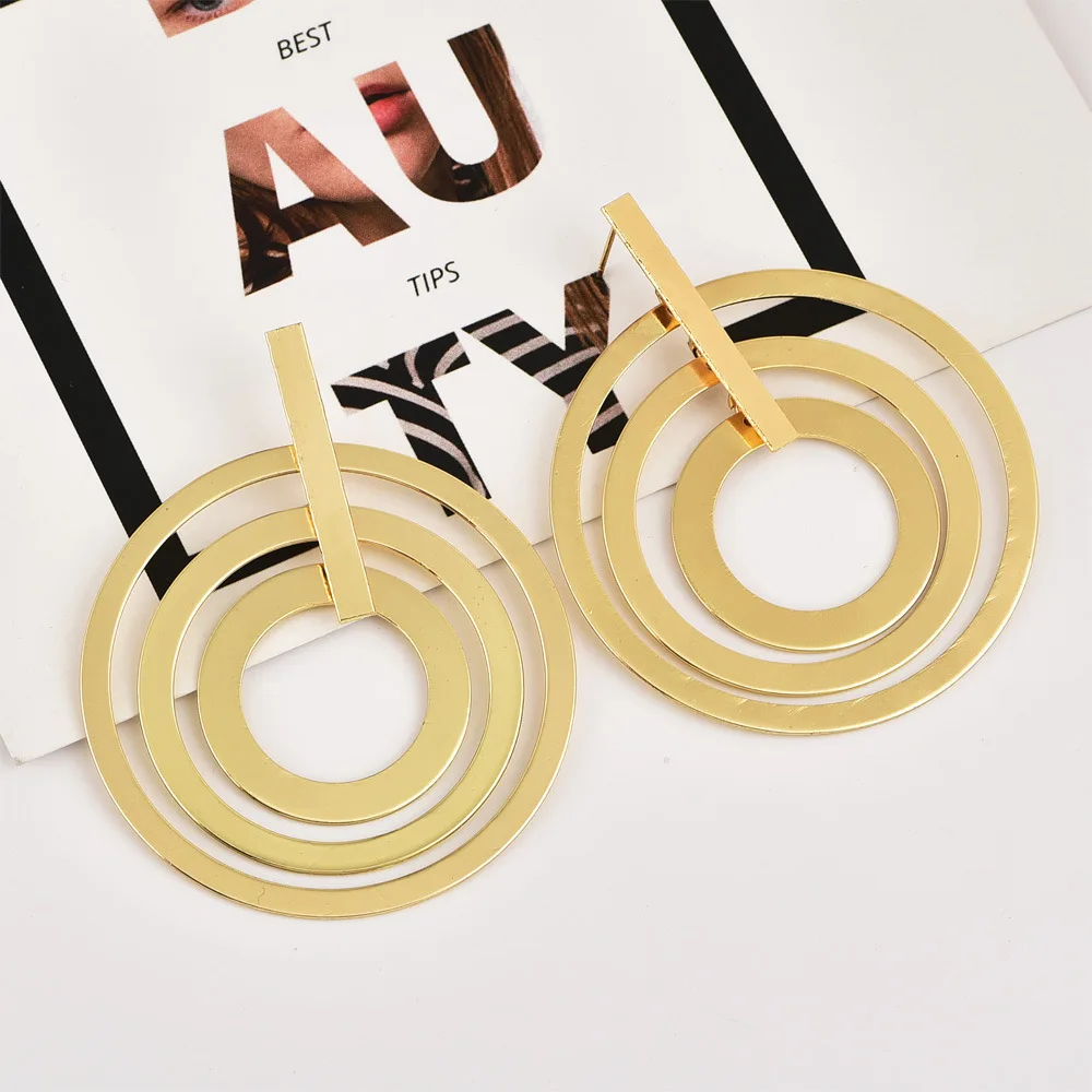 

1Pair Simplicity Big Circle Golden Drop Earrings Alloy For Women Girls Korean 2021 Fashion Geometric Exaggerated Jewelry Gifts