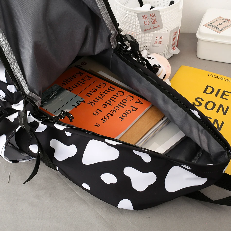 

4 Piece High Quality Cow Pattern Women's Backpack Zebra Pattern Multifunctional Waterproof Student Schoolbag New Couple Backpack