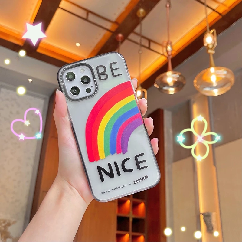 

Чехол для телефона INS Art в стиле ретро с радужными буквами для iPhone 13 12 11 Pro Max XR X XS Max 7 8 Plus, прозрачные противоударные силиконовые чехлы